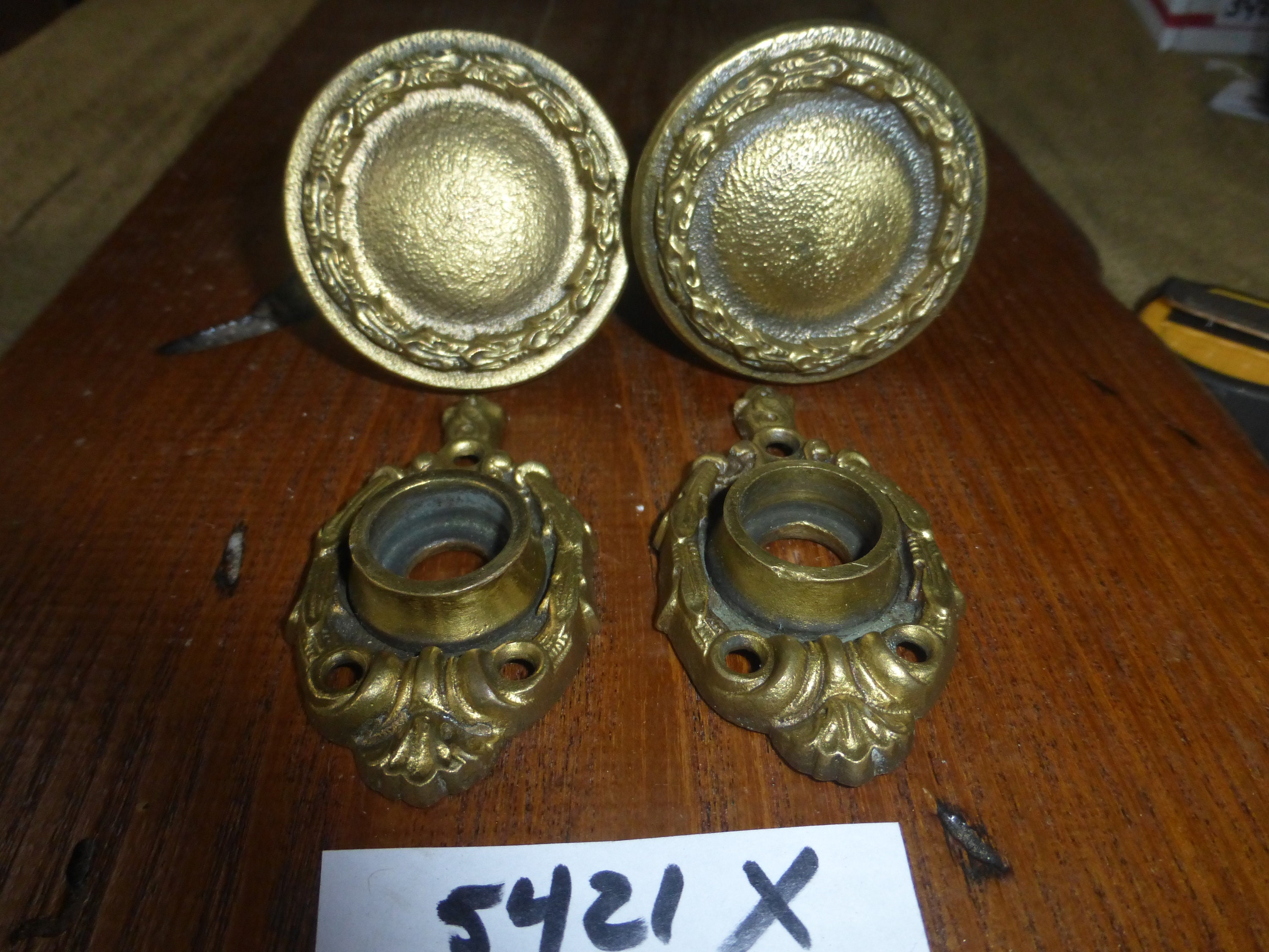 Vintage Antique 4 Pc Ornate Brass Door Hardware Set 5421 X