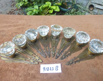 Vintage Antique Lg 24 Pc Deco Brass Crystal Door Hardware Set 91223 B