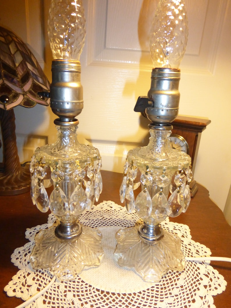 Vintage Antique PAIR Victorian Crystal Lamps Teardrop 11320 A Etsy
