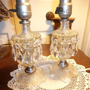 Vintage Antique PAIR Victorian Crystal Lamps Teardrop 11320 A
