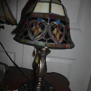 Vintage Antique Victorian Iron Stained Glass Table Lamp 112424 M
