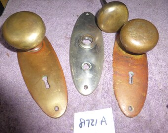 Vintage Antique 6 Pc Oval Cast Brass Hardware Set 81721 A
