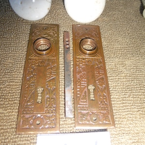 Vintage Antique 4 Piece Corbin Eastlakem Ceylon Brass  Porcelain Door Hardware  Set 111820 A