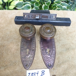 Vintage Antique 5 Pc Brass Oval Door Hardware Set 71224 B