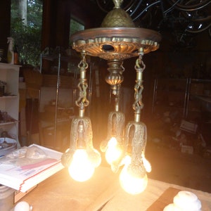 Vintage Antique Ornate Cast Brass/Bronze Chandelier Pendant Fixture  101223 C