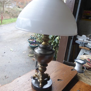 Vintage Antique Marble Base Milk Glass Table Parlor Lamp 21722 A
