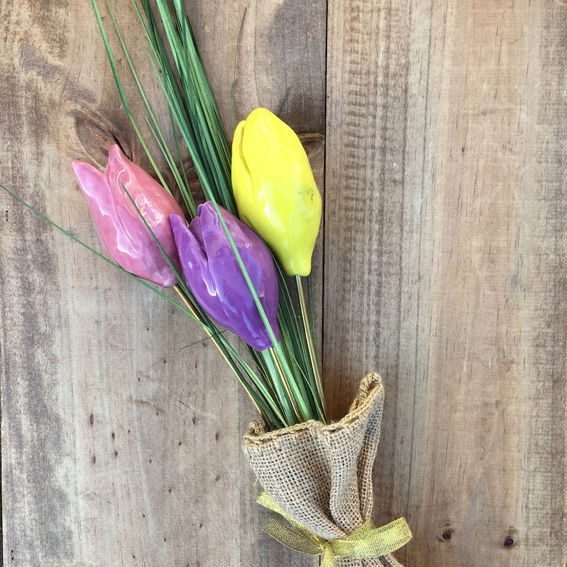 Tulip Flower Gift 3 Ceramic Tulip Bouquet With Artificial Etsy UK