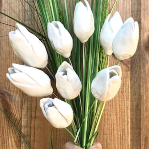 10 ceramic tulip flowers - 20th China anniversary gift. Single stem tulip perfect for floral arrangement, glazed porcelain, wedding bouquet