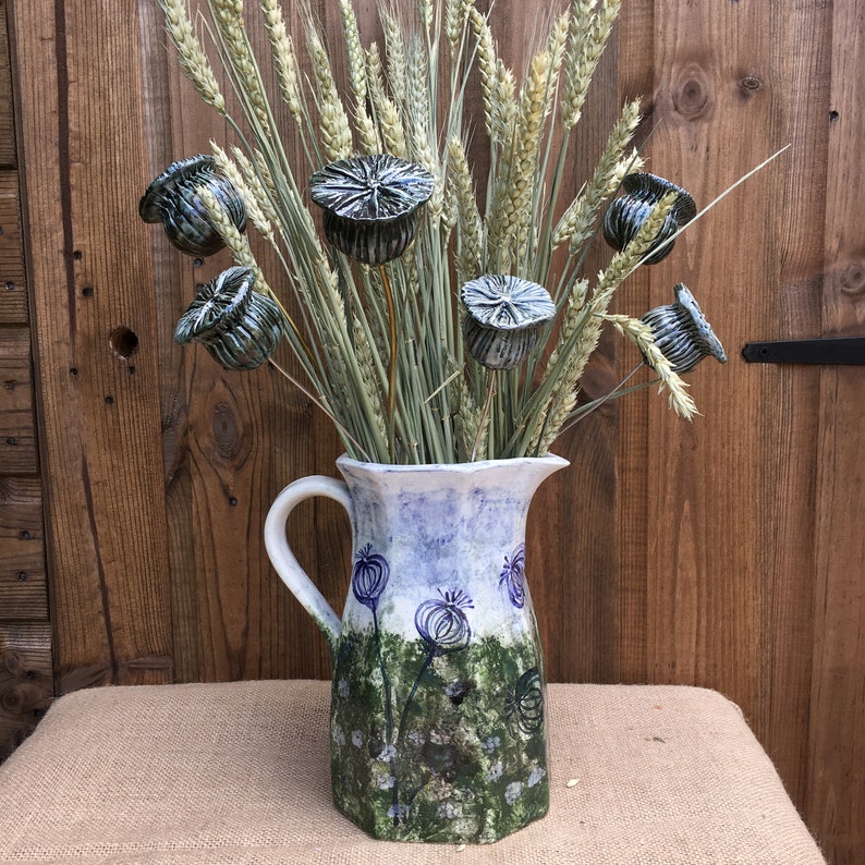 3 Ceramic Poppy Seed Heads 3 Single Decorative Stems for a Etsy