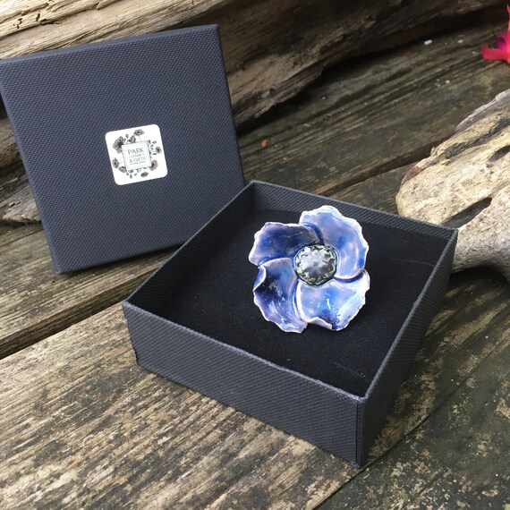 Purple Poppy Pin Flower Brooch Handmade Ceramic Poppy Lapel