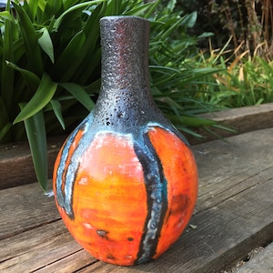Red handmade ceramic vase: mid century modern contemporary vase, colour accessory for a minimalistic decor, decorative vase, gift delivery Orange