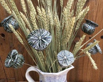 Poppy Seedheads, 2 ceramic floral decorative pieces for contemporary arrangement. Wedding cottage core centre display piece.