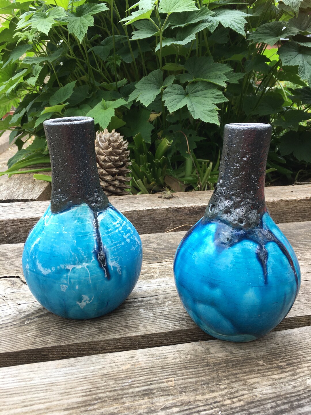 Turquoise Blue Glazed Bud Shaped Vase Handmade Decorated in Etsy UK