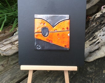 Ceramic wall art - contemporary modern - Orange and black artwork, abstract minimalistic landscape