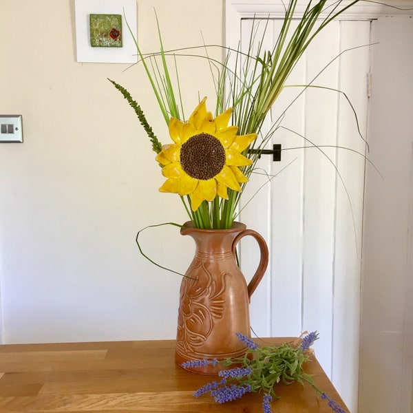 Ceramic single stem Sunflower - on wire stem, a forever collectable flower for vase or floral arrangement