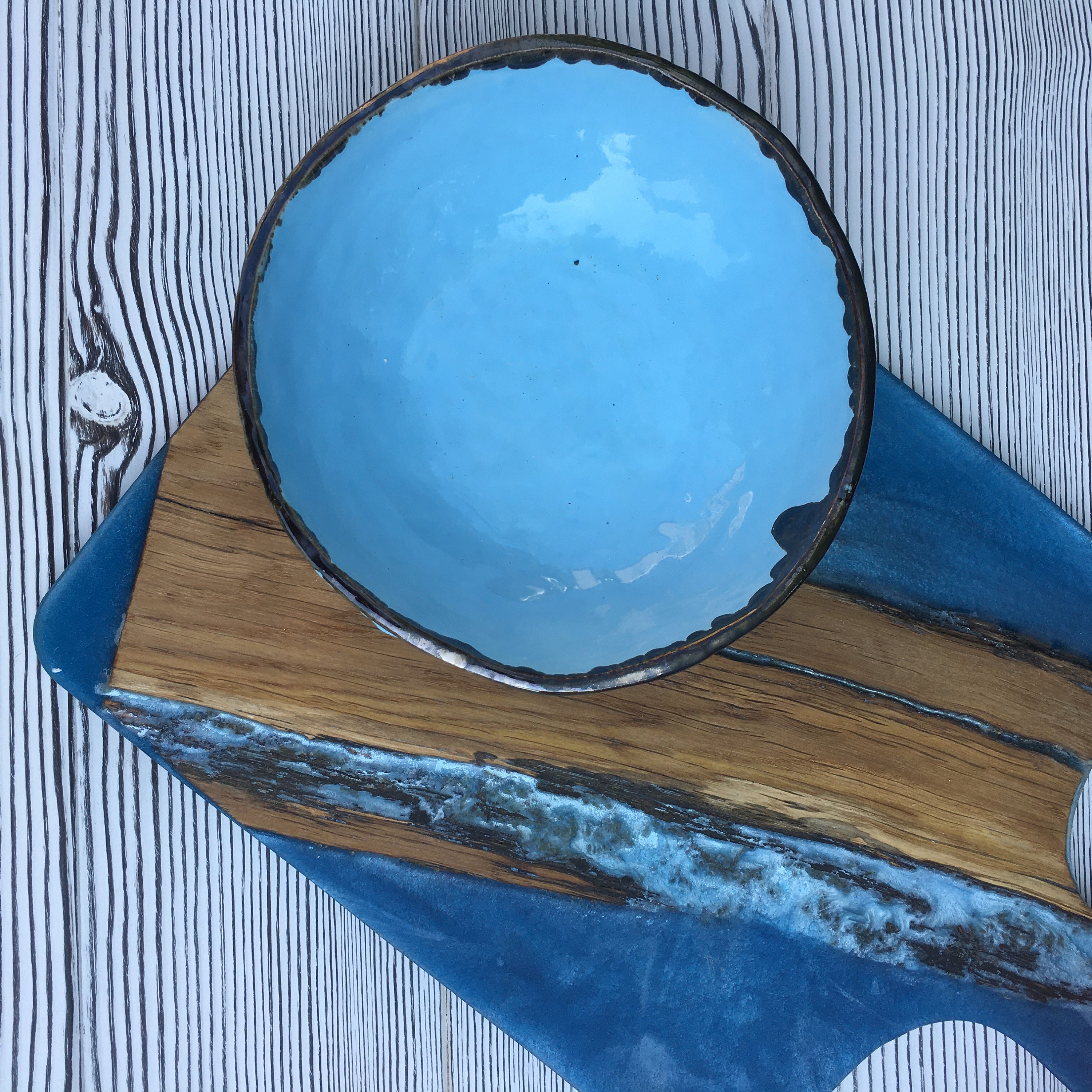 Chop board and ceramic bowl set tableware in turquoise pink Etsy