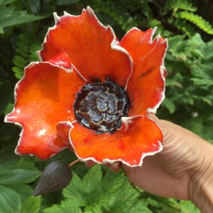 Orange poppy flower - handmade ceramic forever flower posy with poppy head and natural corn, perfect birthday flower gift