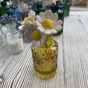 miniature ceramic daisy - handmade flower gift presented in a glass bottle, spring floral arrangement, perfect flower girl posy