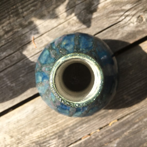 青色の陶器花瓶 釉薬 手吹き陶器の溶岩花瓶：レトロな釉薬をかけた陶器 - Etsy 日本