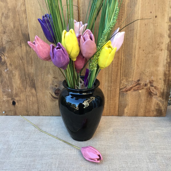 Cadeau de fleur de tulipe - fleur en céramique colorée unique, fleurs éternelles à collectionner, tulipe à tige unique pour arrangement floral ou bouquet