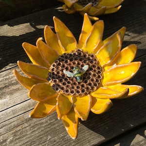 Ceramic Sunflower with bee - flower sculpture for the home or garden, thoughtful gift for a garden or nature lovers, or new home