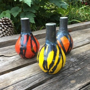 Retro inspired lava bud vase in bright glaze colours: mid century modern pottery in 70&#39;s colours, contemporary glazed vase, gift delivery