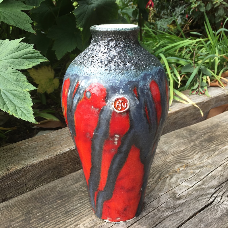 Schwarze und Orange Keramik Vase urnenförmig mit metallic Etsy