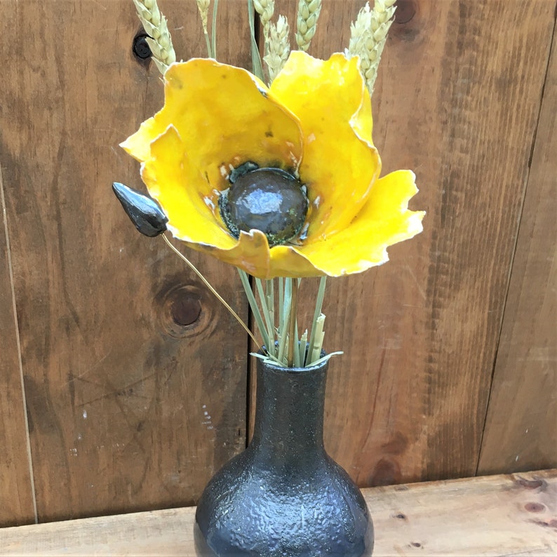 Handmade Yellow ceramic Poppy flower in bulb vase with ceramic Etsy