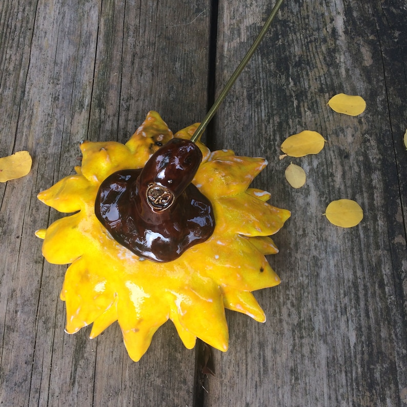 Sunflower Ceramic single stem flower on wire stem forever ...