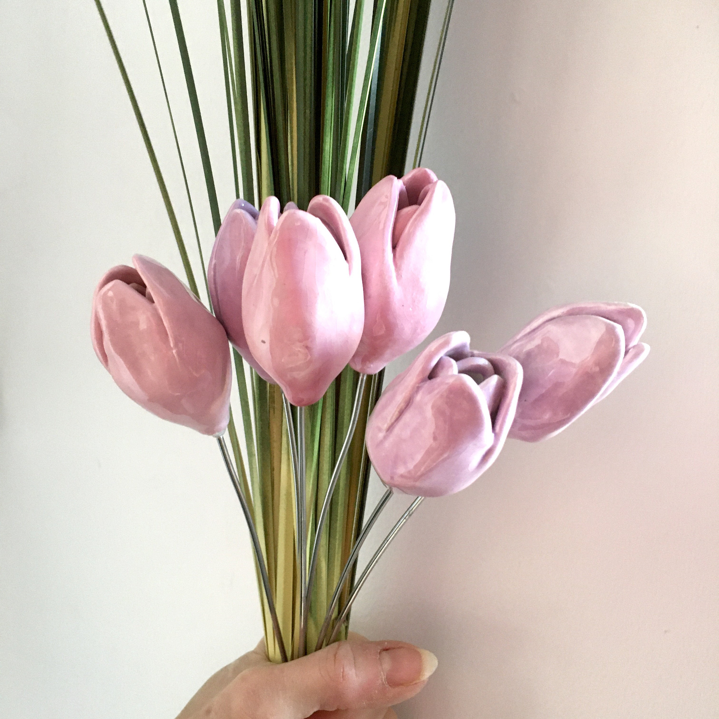 Handmade Ceramic Tulip: Everlasting Floral Arrangement, Pastel Decor