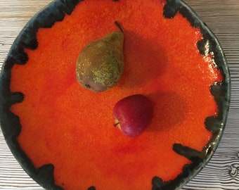 Orange fruit bowl, ceramic decorative dish in bright glaze colours with lava glaze edge detailing, new home, wedding  gift