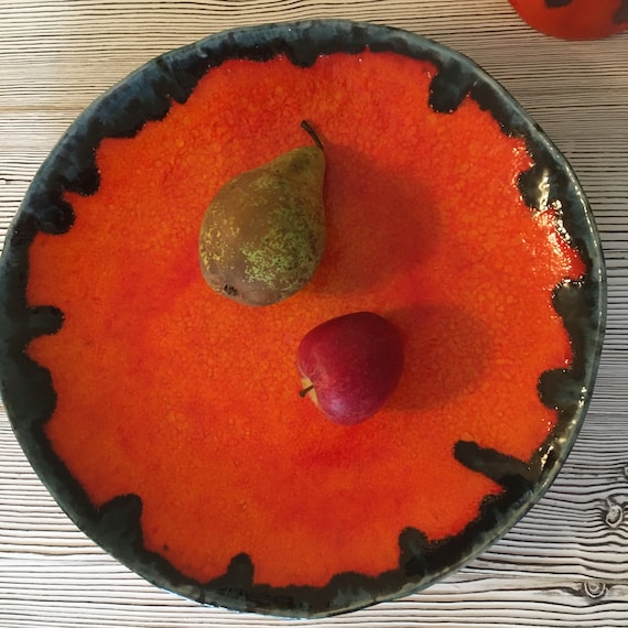 Orange Lava Glasur Keramik Obstschale: Mid-Century Modern Dekorative Schale