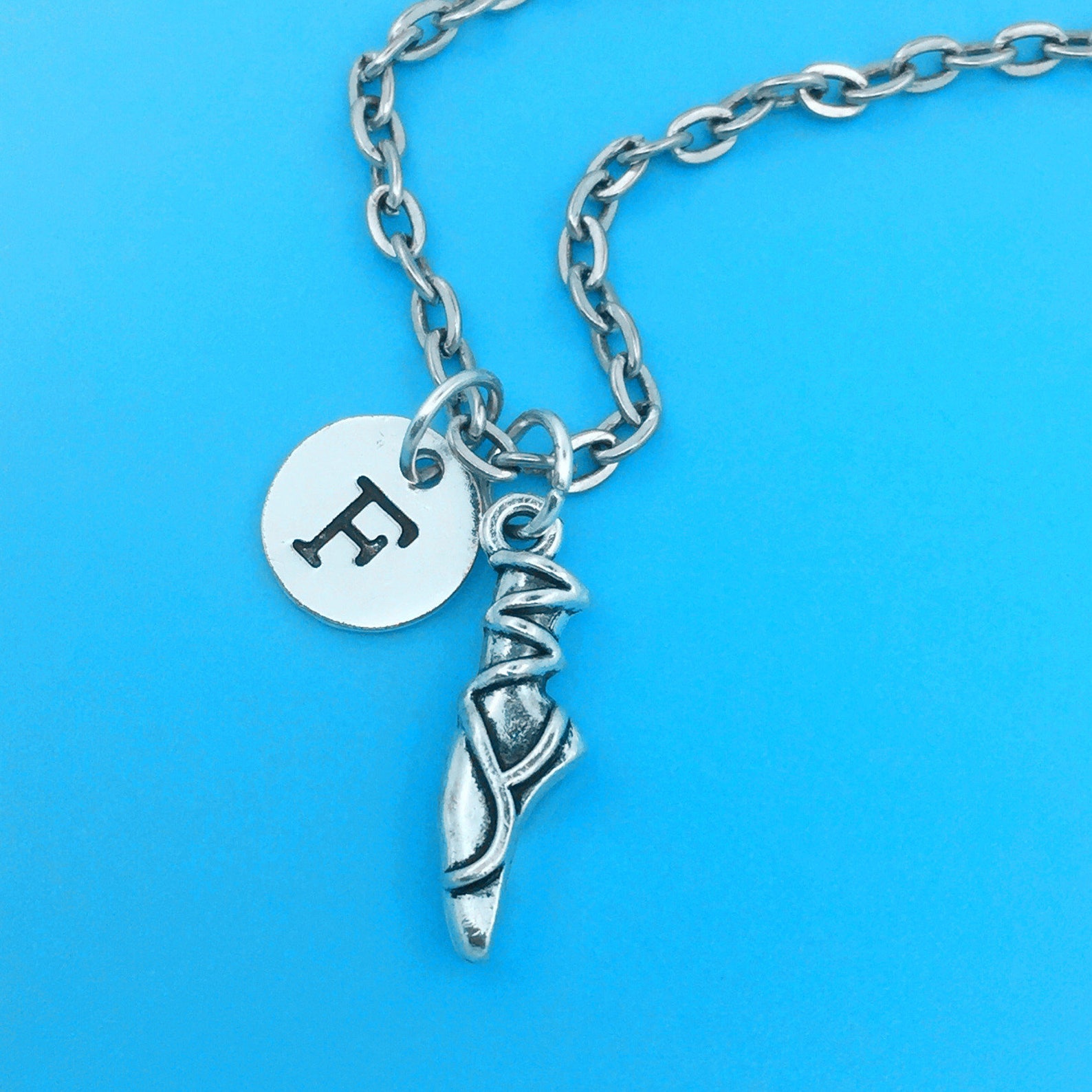 ballet pump necklace, personalized necklace, ballet pump charm necklace, initial necklaces, pointe charm, dance charm, ballet sh