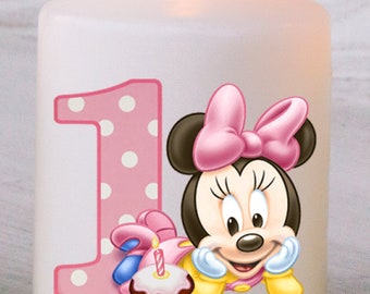 Bomboniera candela nascita personalizzata primo compleanno minnie topolino - n.10 candele