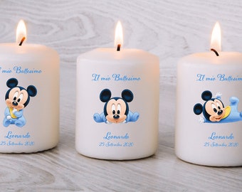 Bomboniera candela personalizzata Battesimo nascita minnie topolino - n.10 candele
