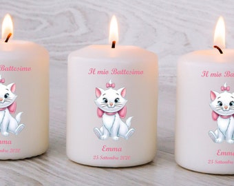 Bomboniera candela personalizzata Minou Aristogatti - n.10 candele