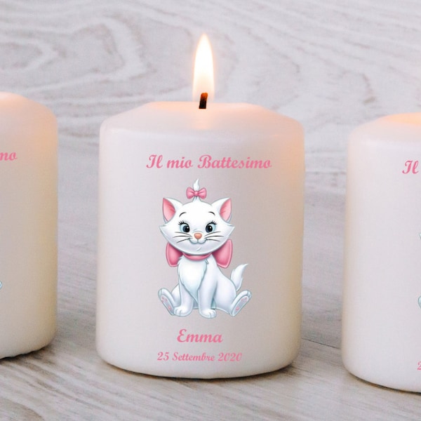 Bomboniera candela personalizzata Minou Aristogatti - n.10 candele