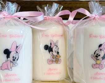 Bomboniera candela personalizzata Battesimo minnie  - n.10 candele