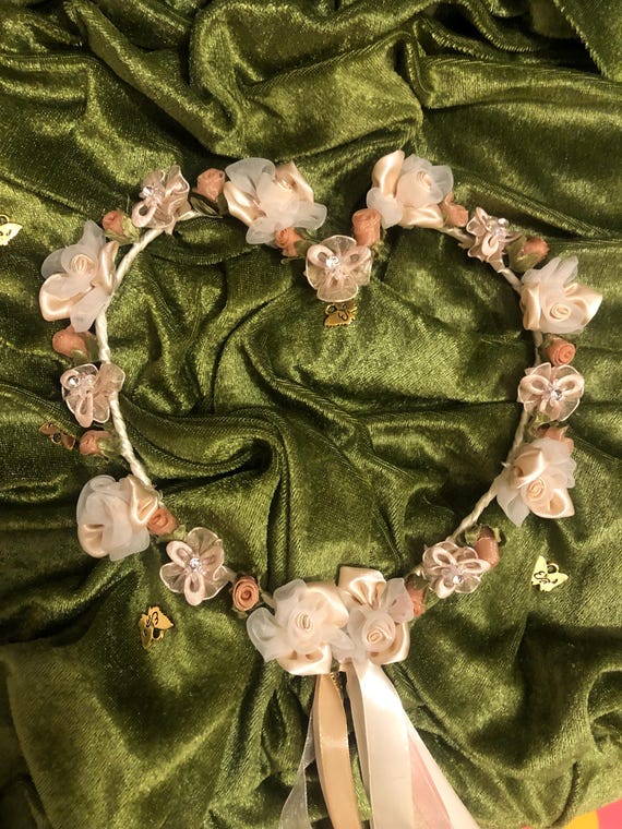 Buy Organza and Satin Flower Crown, Ecru, Ivory and Antique 