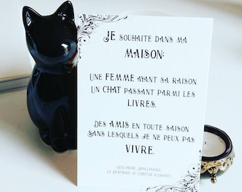 Carte postale "Je souhaite dans la maison" Guillaume Apollinaire