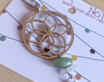 necklace necklace necklace medallion seed of life protection and semi-precious pearls