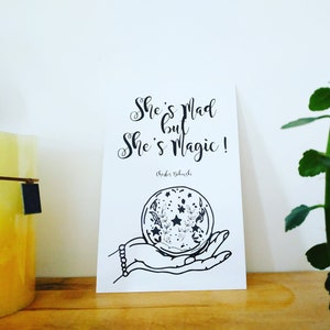 Carte postale illustrée "She's mad but she's magic" Charles Bukowski