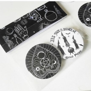 Halloween badges x2- set of black and white badges for halloween 45mm