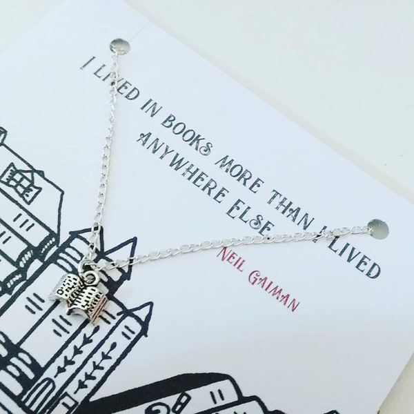 Book lover necklace Neil Gaiman quote