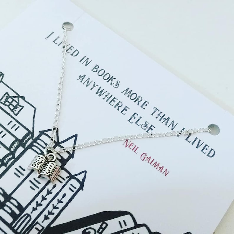 Book lover necklace Neil Gaiman quote image 1