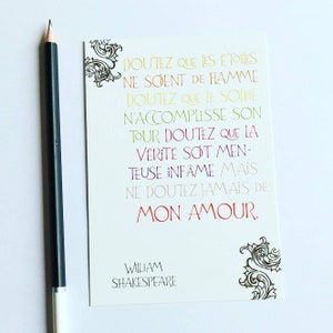 Carte postale colorée " Mon amour" W. Shakespeare