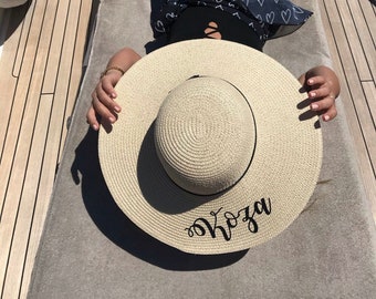 Personalized Straw Floppy Hat, Bridesmaid Wedding Party Favor