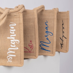 Brautjungfer Strand Jutetasche, personalisierte Juteumhängetasche, benutzerdefinierte Einkaufstasche