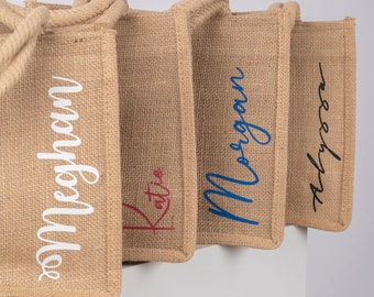 Bridesmaid beach jute bag , personalized burlap shoulder bag , custom tote bag