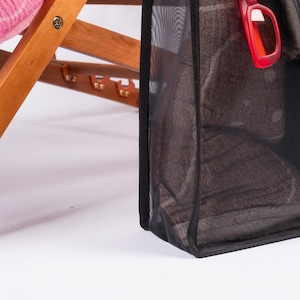 Aesthetic Black Tote Bag, Mesh Shoulder Bag, Large Beach Bag, Make Up Bag